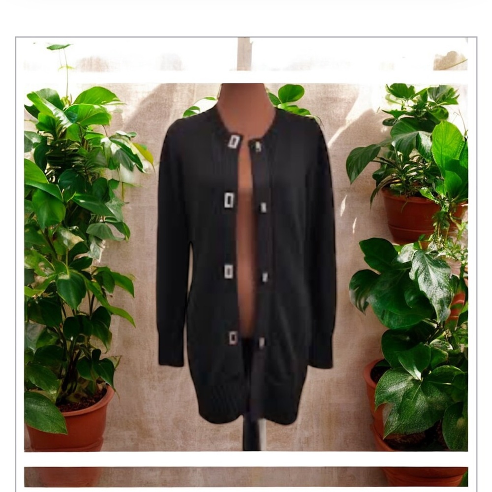 MICHEAL KORS Wool Blend Cardigan-Black-SzXs-S- Silver hardware -latch bu…
